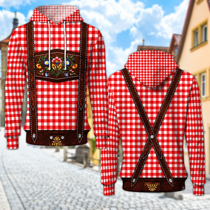 Unisex Oktoberfest Hoodie mit Trachten-Print – Kapuzenpullover kariert