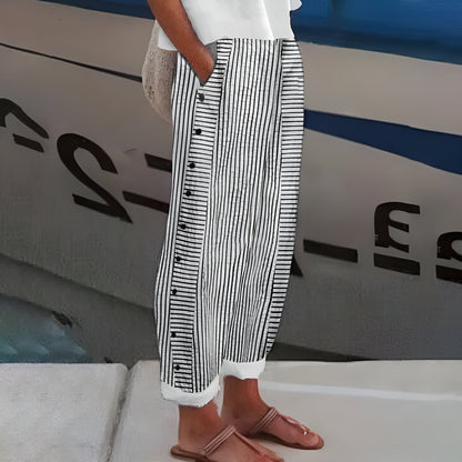 Streifenhose Damen mit Knopfleiste