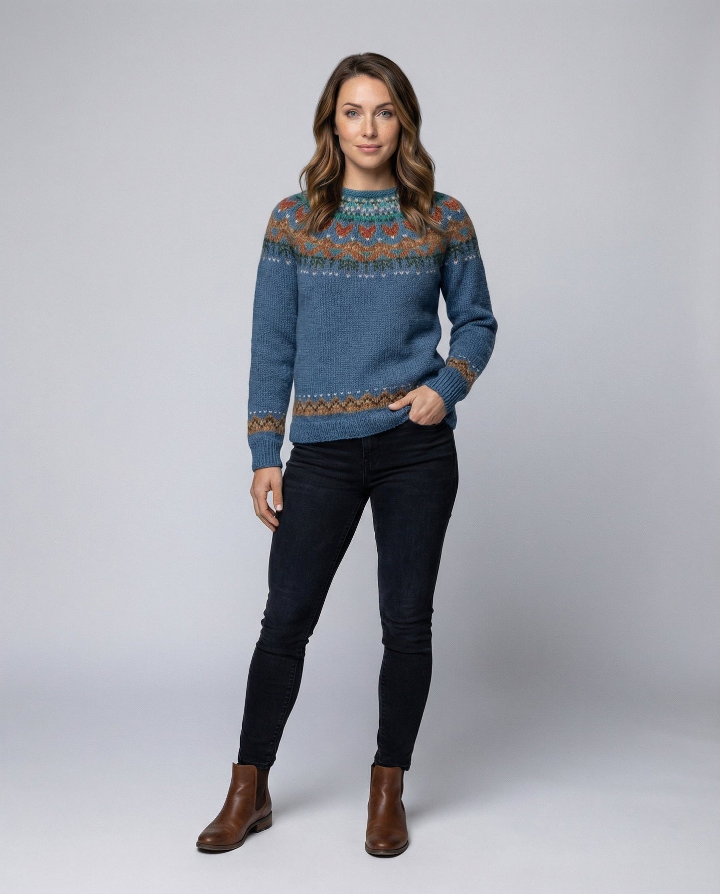 Strickpullover Damen aus Polyester – Islandstrick, Ganzkörperansicht