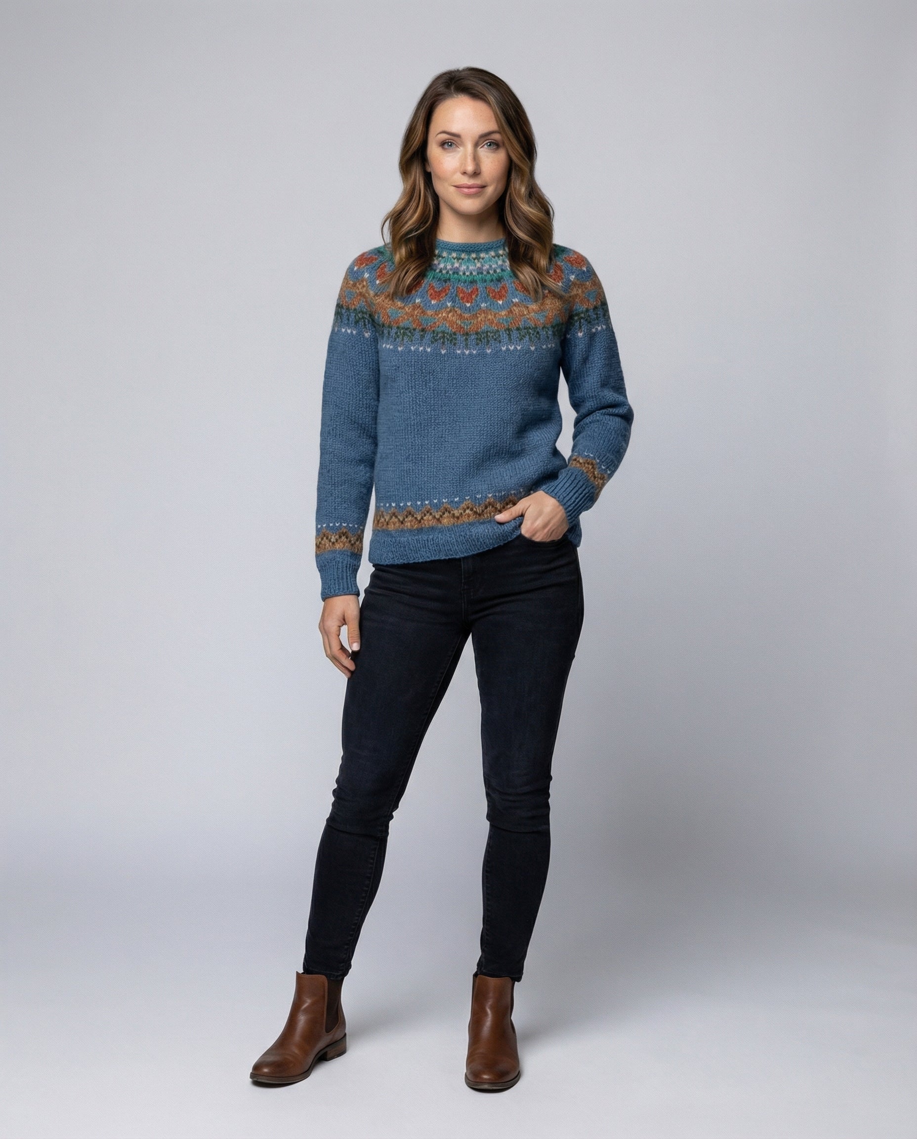 Strickpullover Damen aus Polyester – Islandstrick, Ganzkörperansicht