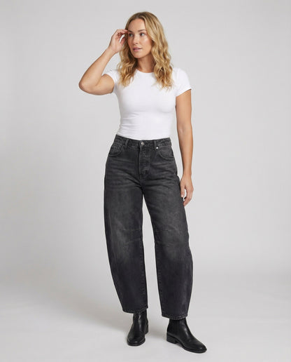 Barrel-Jeans Damen aus Baumwoll-Denim