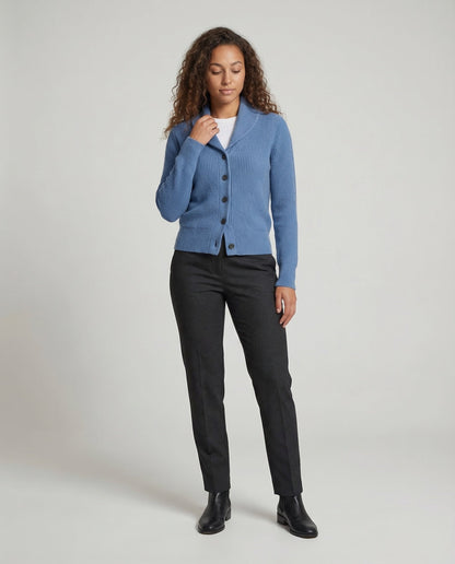 Strickjacke Damen aus Baumwolle mit Reverskragen – Cardigan, Ganzkörperansicht