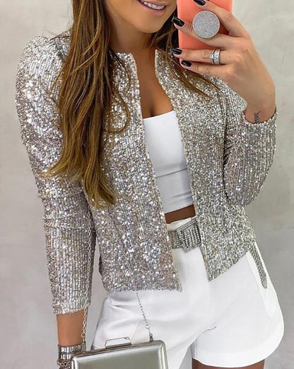 Damen Glitzerjacke offen – festliche Winterjacke