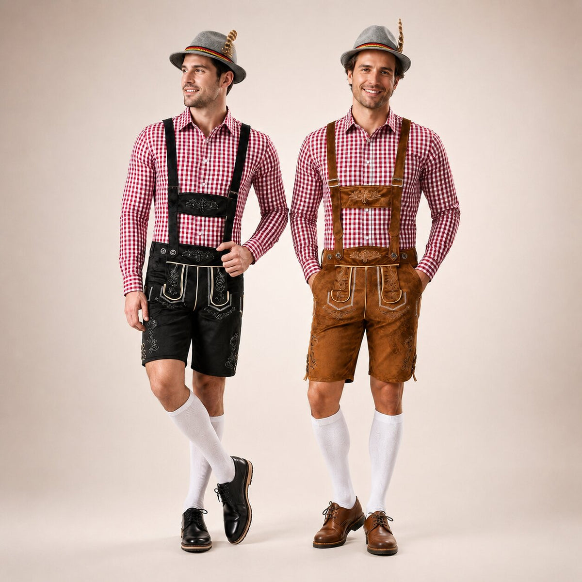 Herren Trachtenset mit Lederhose und Karohemd – Oktoberfest Set