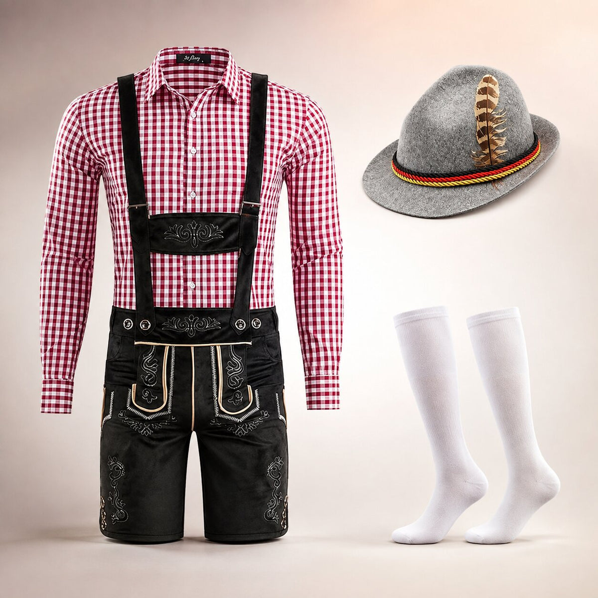 Herren Trachtenset mit Lederhose und Karohemd – Oktoberfest Set
