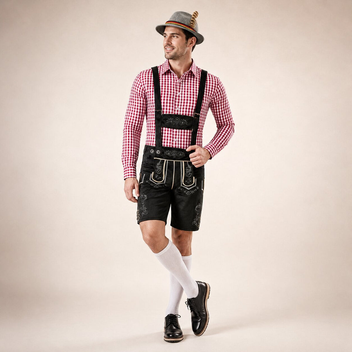 Herren Trachtenset mit Lederhose und Karohemd Oktoberfest Set