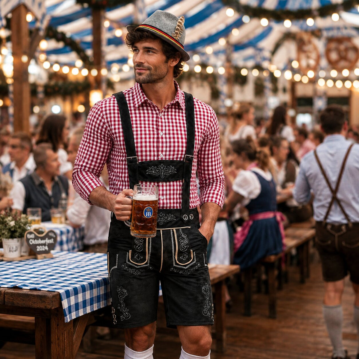Herren Trachtenset mit Lederhose und Karohemd – Oktoberfest Set