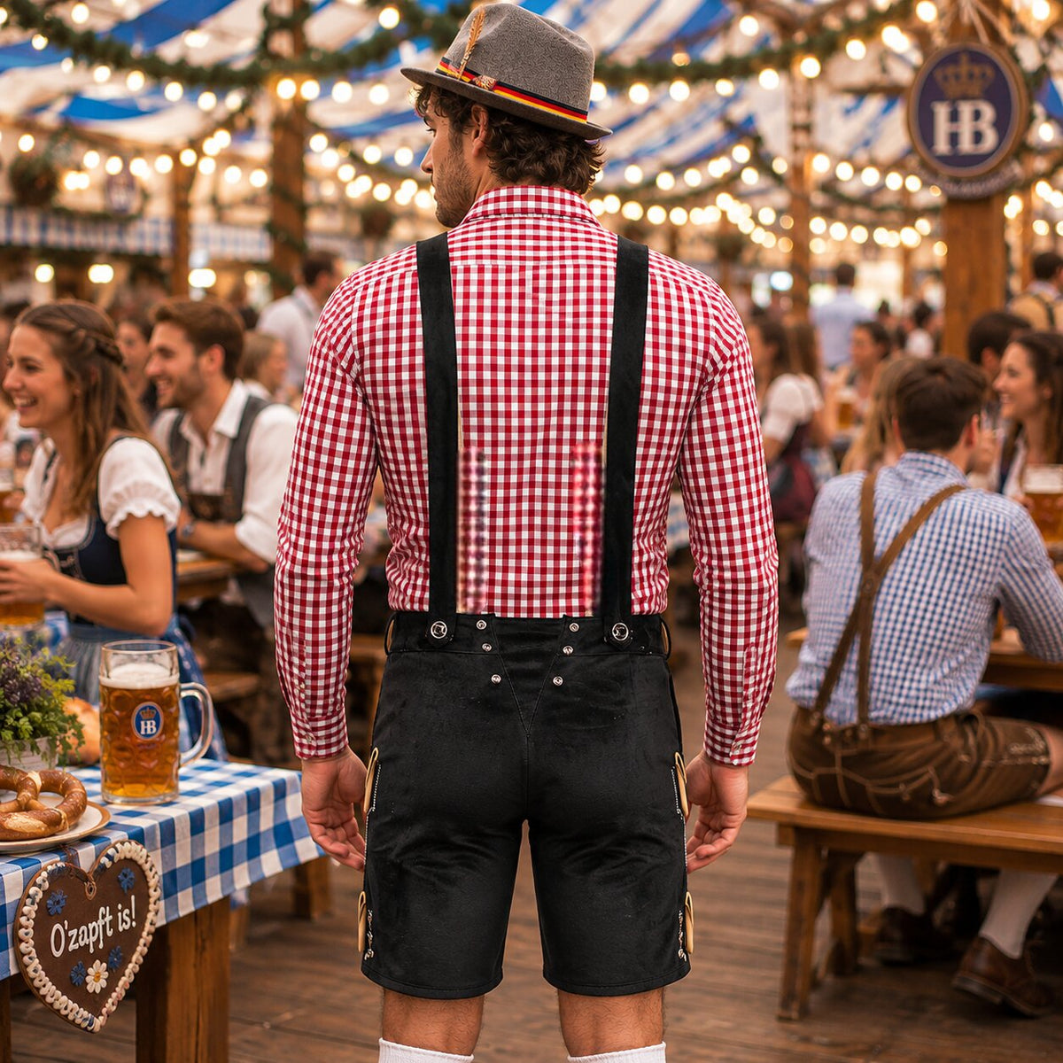 Herren Trachtenset mit Lederhose und Karohemd – Oktoberfest Set