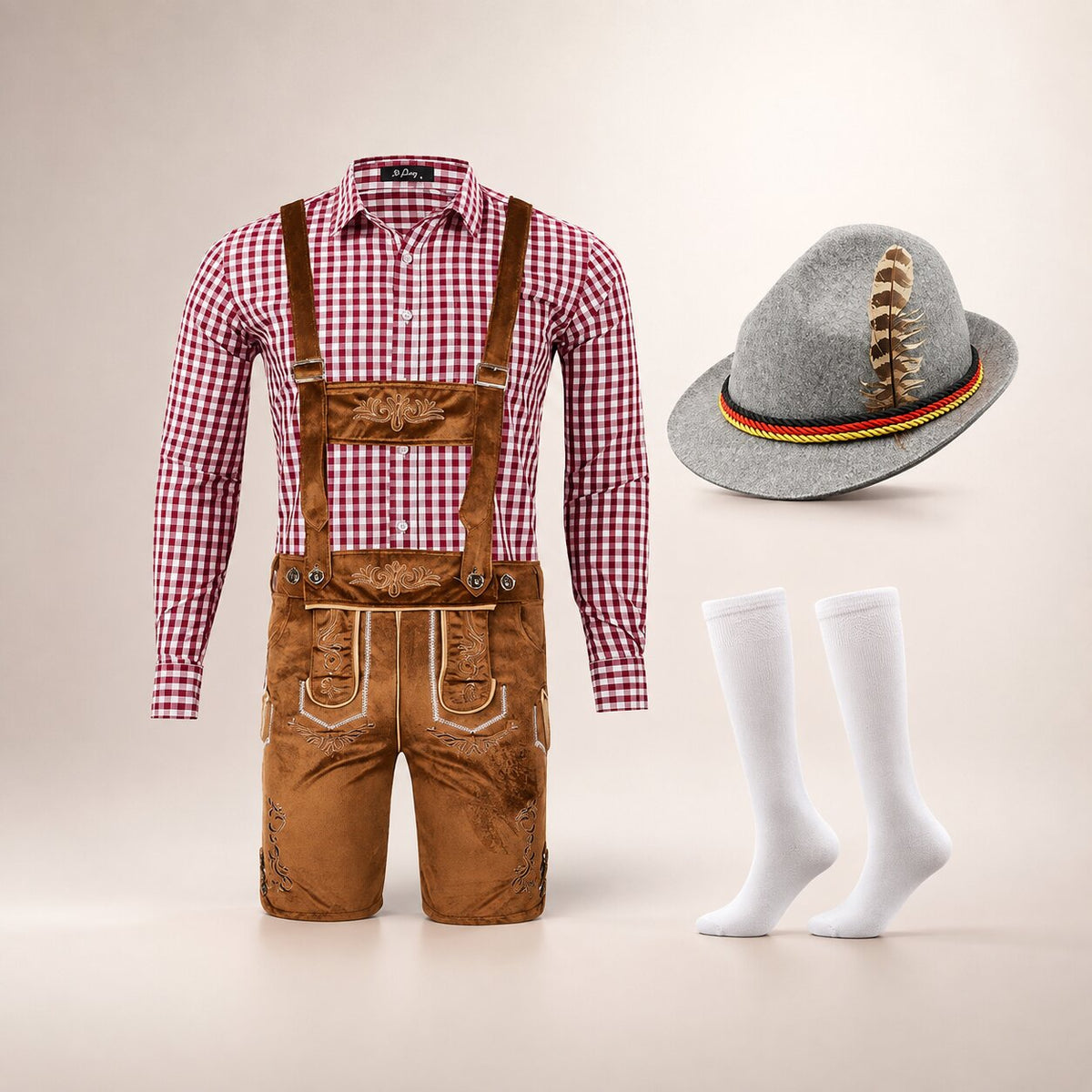 Herren Trachtenset mit Lederhose und Karohemd – Oktoberfest Set