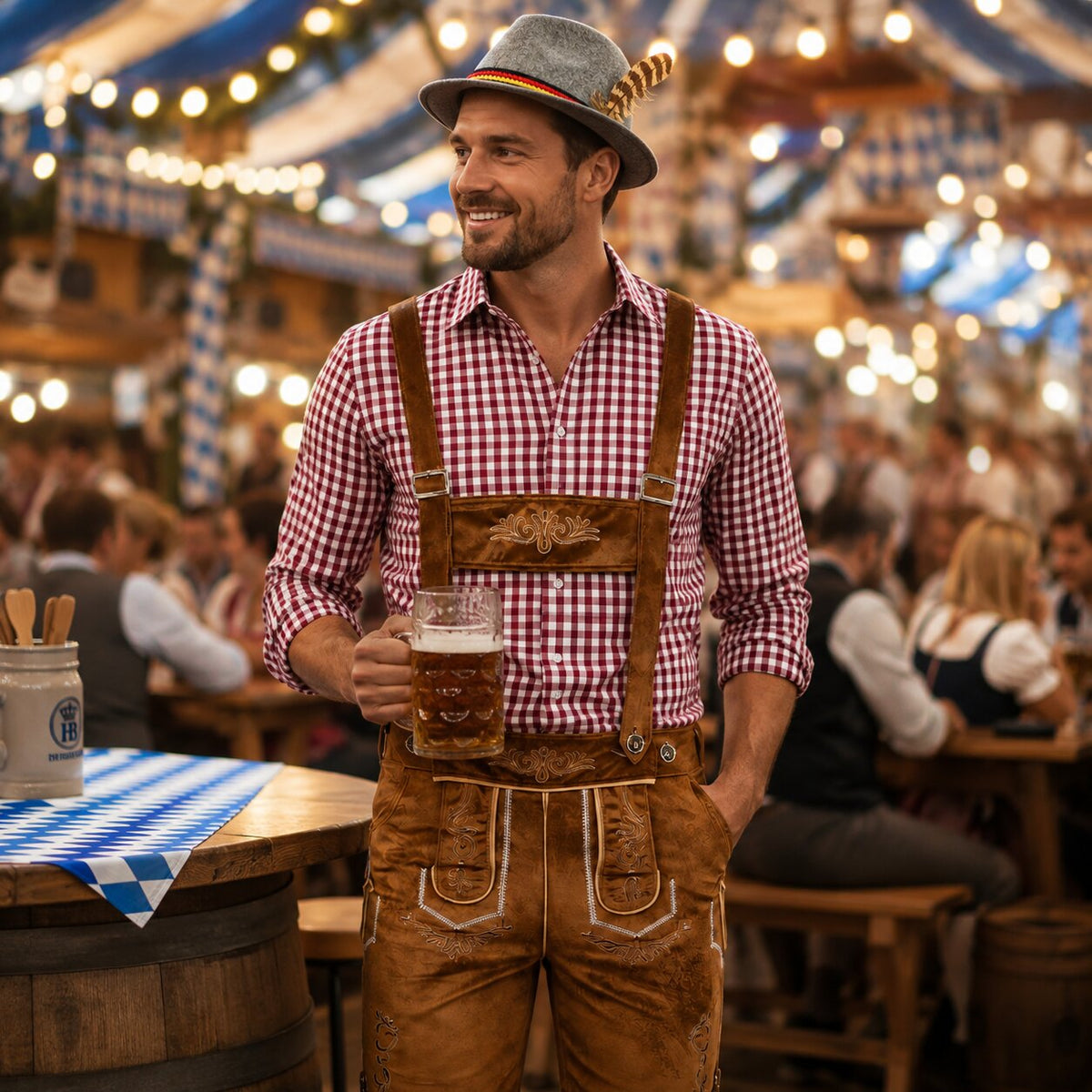 Herren Trachtenset mit Lederhose und Karohemd – Oktoberfest Set