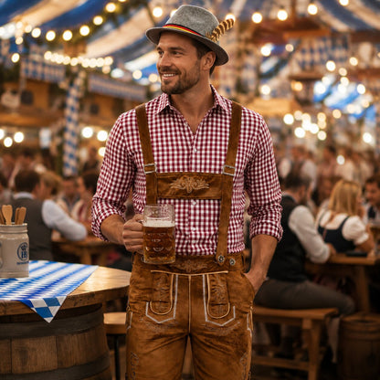 Herren Trachtenset mit Lederhose und Karohemd – Oktoberfest Set