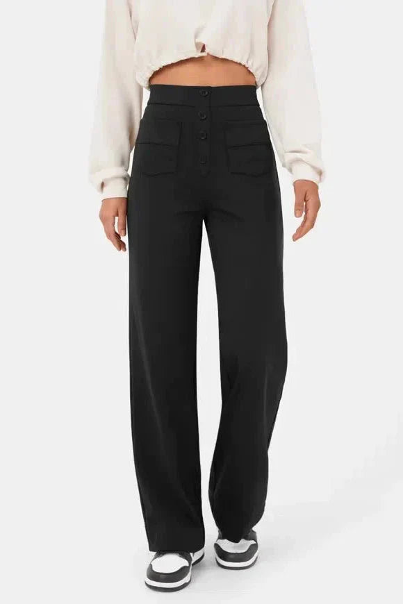 Weite Stretch-Hose Damen High-Waist aus Polyester – Wide-Leg-Hose, Detailansicht