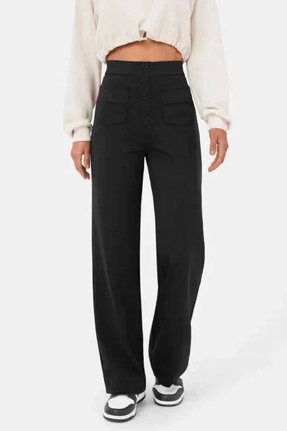 Weite Stretch-Hose Damen High-Waist aus Polyester – Wide-Leg-Hose, Detailansicht