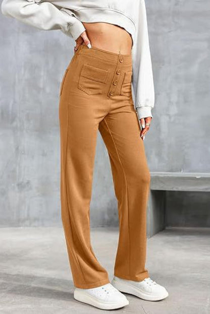 Weite Stretch-Hose Damen High-Waist aus Polyester – Wide-Leg-Hose, Detailansicht