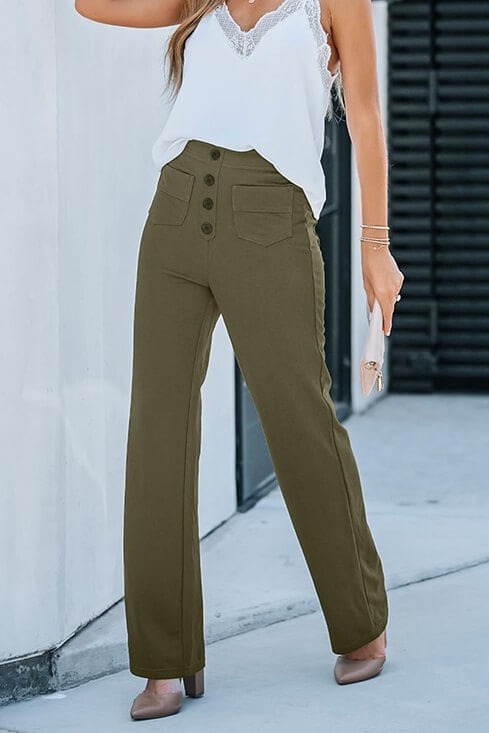 Weite Stretch-Hose Damen High-Waist aus Polyester – Wide-Leg-Hose, Detailansicht