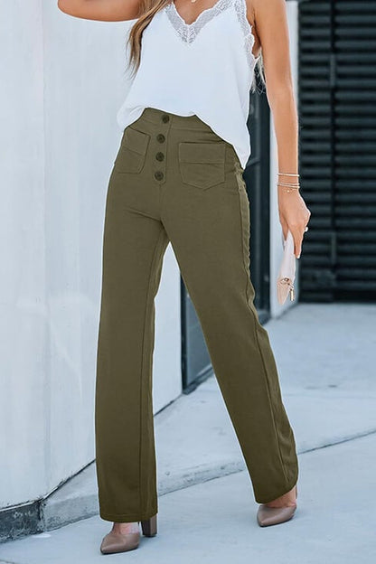 Weite Stretch-Hose Damen High-Waist aus Polyester – Wide-Leg-Hose, Detailansicht