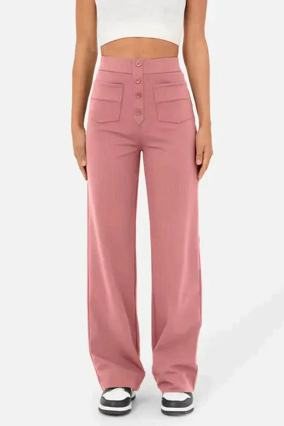Weite Stretch-Hose Damen High-Waist aus Polyester – Wide-Leg-Hose, Detailansicht