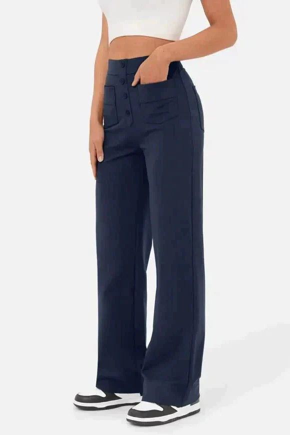 Weite Stretch-Hose Damen High-Waist aus Polyester – Wide-Leg-Hose, Detailansicht