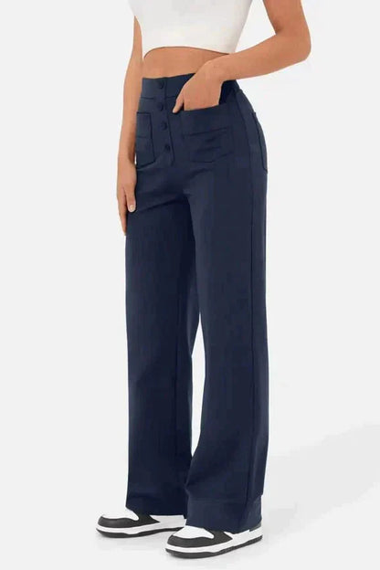Weite Stretch-Hose Damen High-Waist aus Polyester – Wide-Leg-Hose, Detailansicht