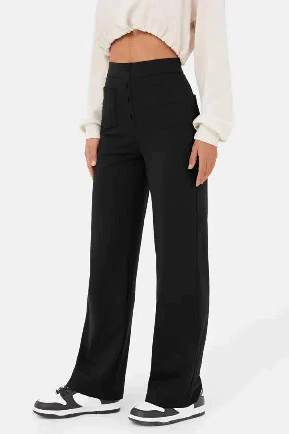 Weite Stretch-Hose Damen High-Waist aus Polyester – Wide-Leg-Hose, Detailansicht