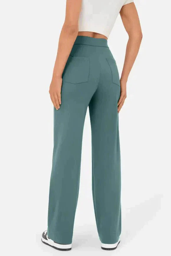 Weite Stretch-Hose Damen High-Waist aus Polyester – Wide-Leg-Hose, Detailansicht