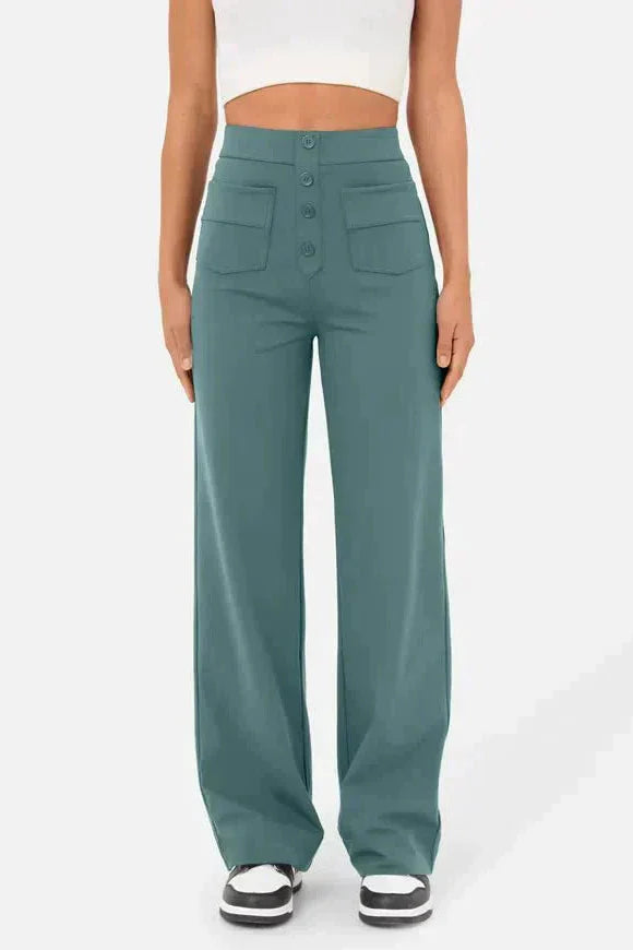 Weite Stretch-Hose Damen High-Waist aus Polyester – Wide-Leg-Hose, Detailansicht