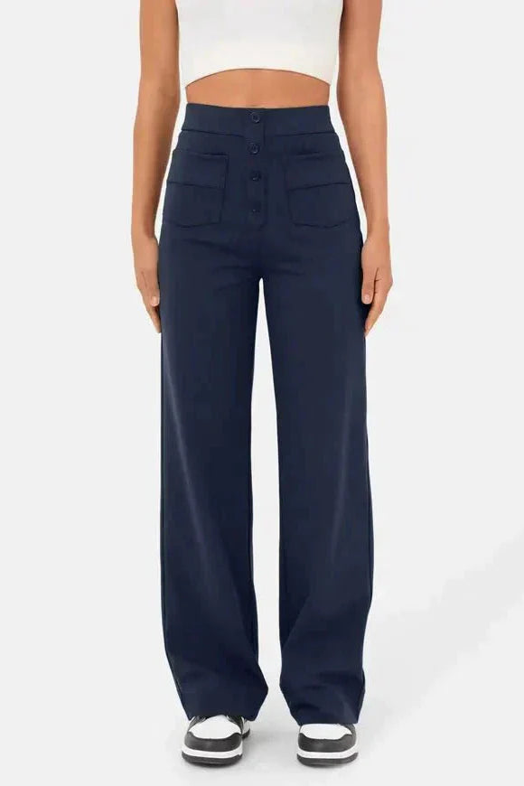 Weite Stretch-Hose Damen High-Waist aus Polyester – Wide-Leg-Hose, Detailansicht