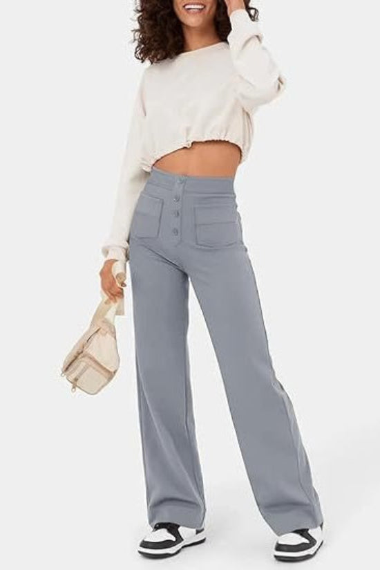 Weite Stretch-Hose Damen High-Waist aus Polyester – Wide-Leg-Hose, Detailansicht