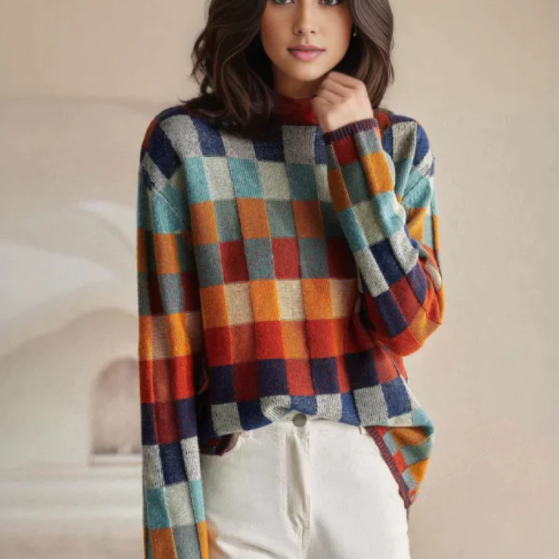 Rollkragenpullover Damen mit buntem Muster