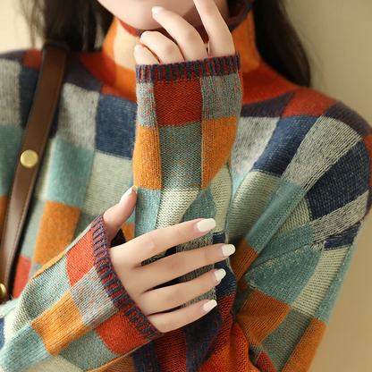 Rollkragenpullover mit buntem Muster – warmer Strickpullover
