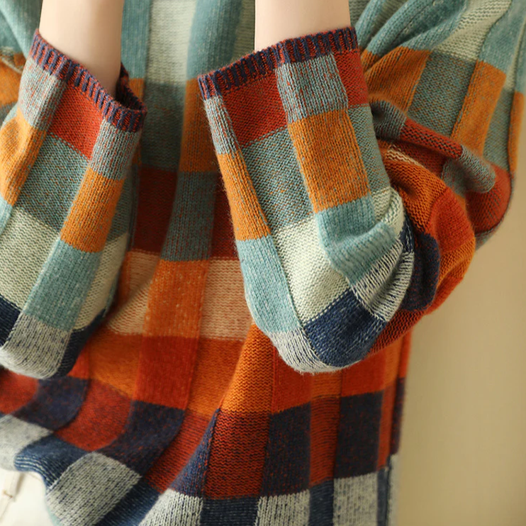 Rollkragenpullover mit buntem Muster – warmer Strickpullover