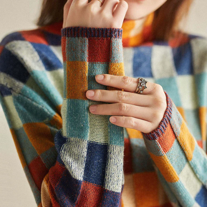 Rollkragenpullover mit buntem Muster – warmer Strickpullover