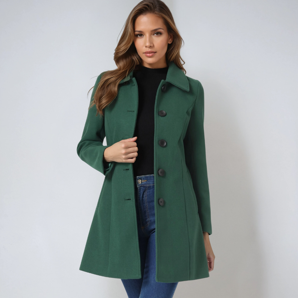 Einreihiger Winter-Trenchcoat Damen aus Wolle – Taillierter Wollmantel, elegant für Herbst und Winter