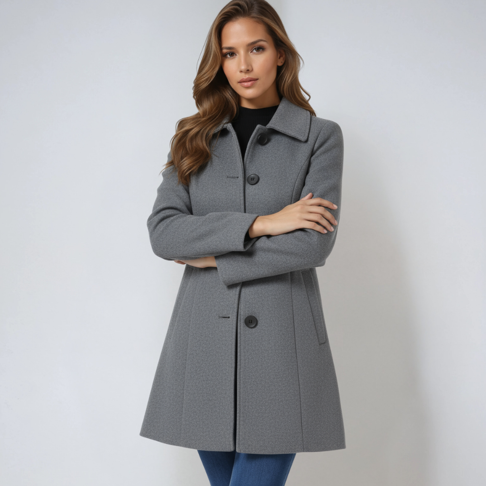 Einreihiger Winter-Trenchcoat Damen aus Wolle – Taillierter Wollmantel, elegant für Herbst und Winter