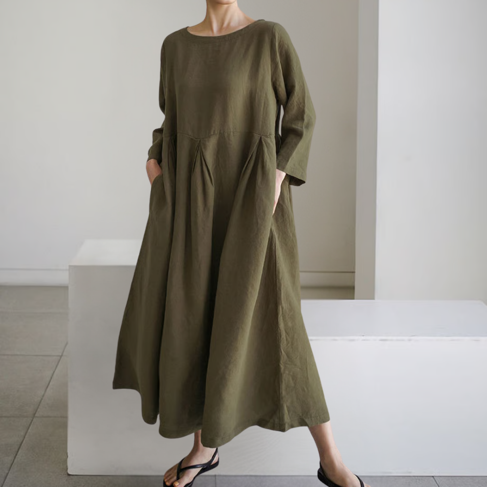 Baumwollkleid Damen mit Taschen – Patchwork-Kleid für den Frühling