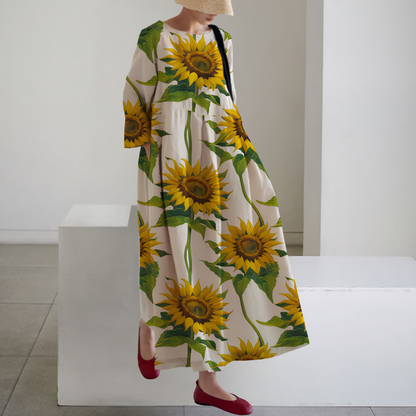 Baumwollkleid Damen mit Taschen – Patchwork-Kleid für den Frühling