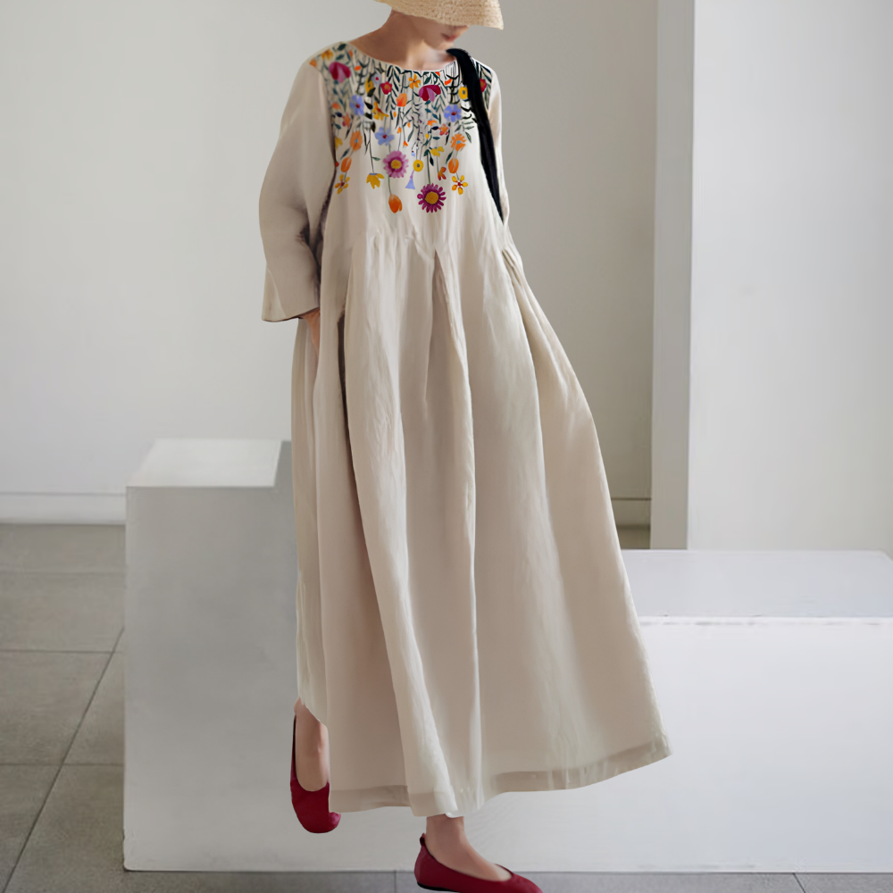 Baumwollkleid Damen mit Taschen – Patchwork-Kleid für den Frühling