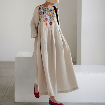 Baumwollkleid Damen mit Taschen – Patchwork-Kleid für den Frühling