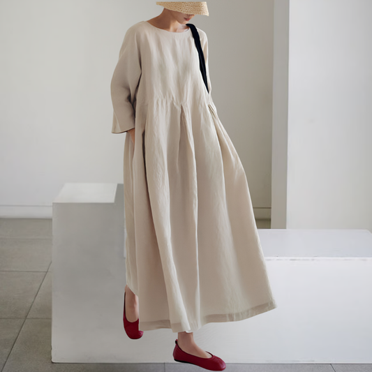 Baumwollkleid Damen mit Taschen – Patchwork-Kleid für den Frühling
