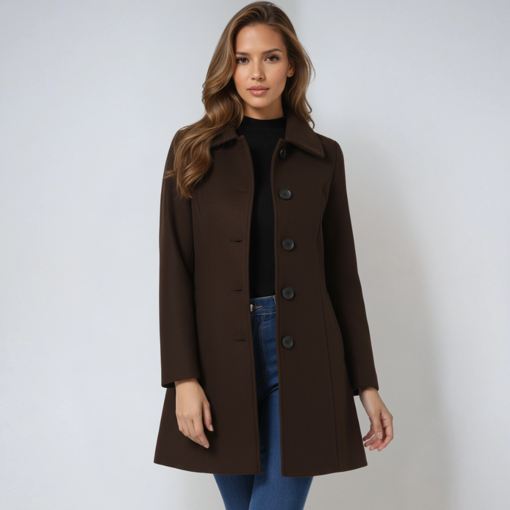 Einreihiger Winter-Trenchcoat Damen aus Wolle – Taillierter Wollmantel, elegant für Herbst und Winter