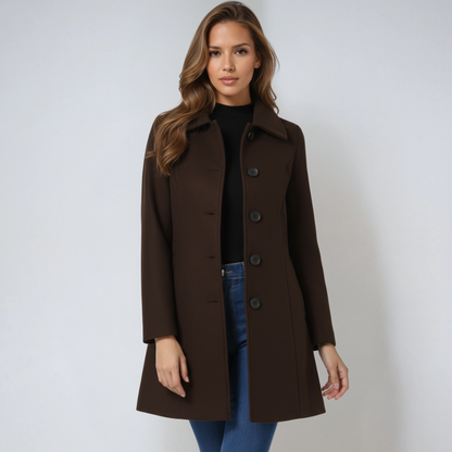 Einreihiger Winter-Trenchcoat Damen aus Wolle – Taillierter Wollmantel, elegant für Herbst und Winter