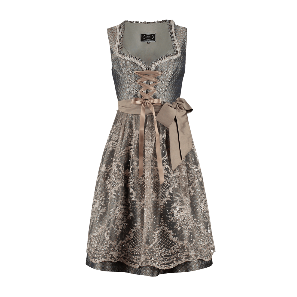 Dirndl Damen Oktoberfest mit Blumenmuster – zweiteiliges Trachtenkleid in Braun