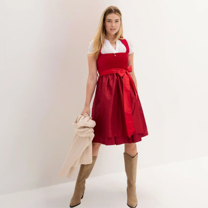 Dirndl Damen mit Samt-Mieder und Satin-Schürze – Trachtenkleid