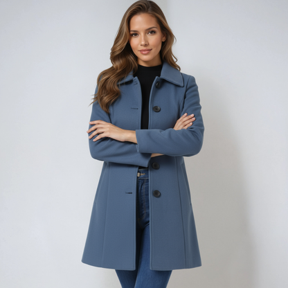 Einreihiger Winter-Trenchcoat Damen aus Wolle – Taillierter Wollmantel, elegant für Herbst und Winter