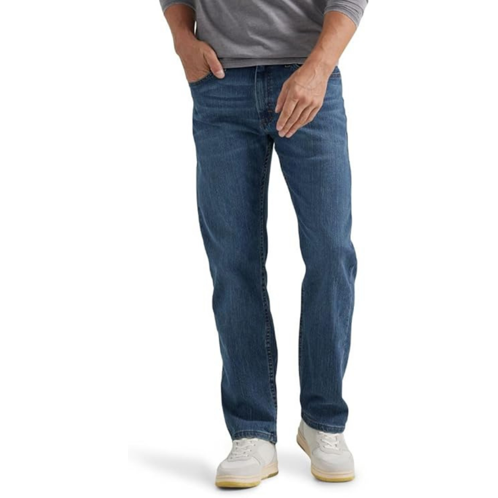 Klassische dunkelblaue Herren-Jeans mit gerader Passform und authentischer Denim-Waschung