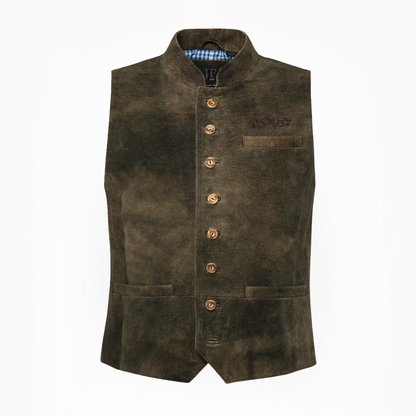 Herren Trachtenweste aus Veloursleder – Weste mit Stehkragen