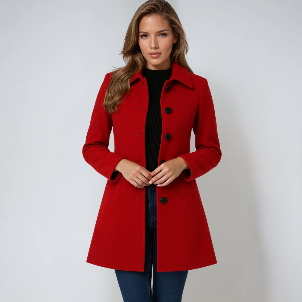 Einreihiger Winter-Trenchcoat Damen aus Wolle – Taillierter Wollmantel, elegant für Herbst und Winter