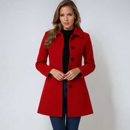 Einreihiger Winter-Trenchcoat Damen aus Wolle – Taillierter Wollmantel, elegant für Herbst und Winter