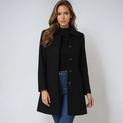 Einreihiger Winter-Trenchcoat Damen aus Wolle – Taillierter Wollmantel, elegant für Herbst und Winter