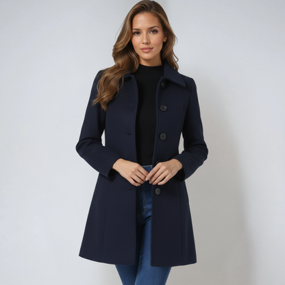 Einreihiger Winter-Trenchcoat Damen aus Wolle – Taillierter Wollmantel, elegant für Herbst und Winter